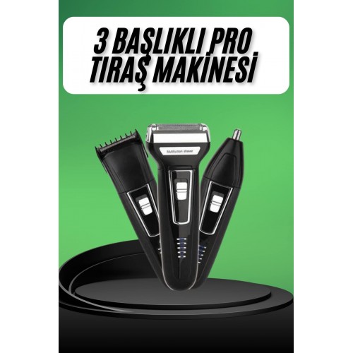 Tıraş Makinesi 3 Başlıklı T Başlıklı Hassas Ciltlere Özel Saç Sakal Vücut Kulak ve Burun