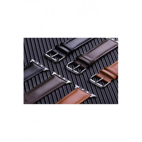 Apple Watch 42mm NL26 Deri Kordon - Kahverengi-(5796)