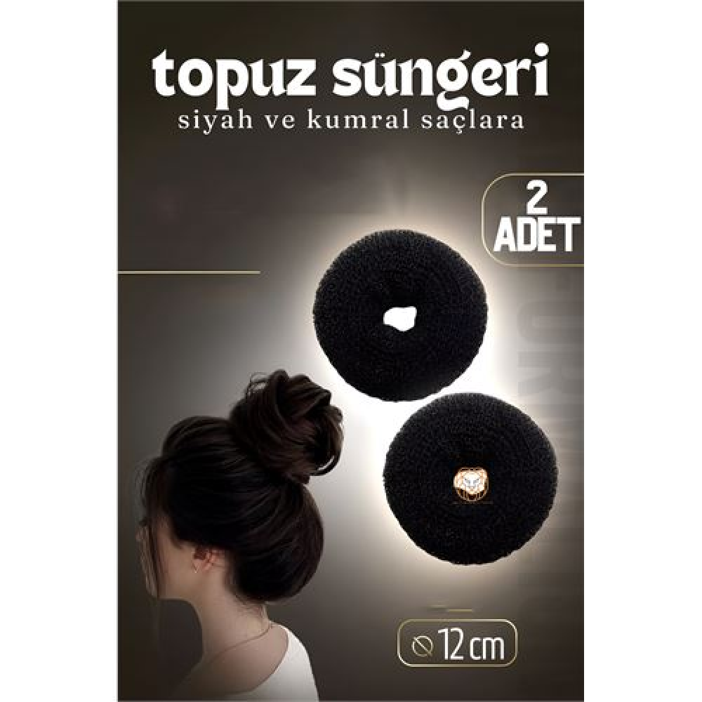 HSNET Siyah Saç Topuz Süngeri 2 ADET 12 CM Çap 5 cm Kalınlık