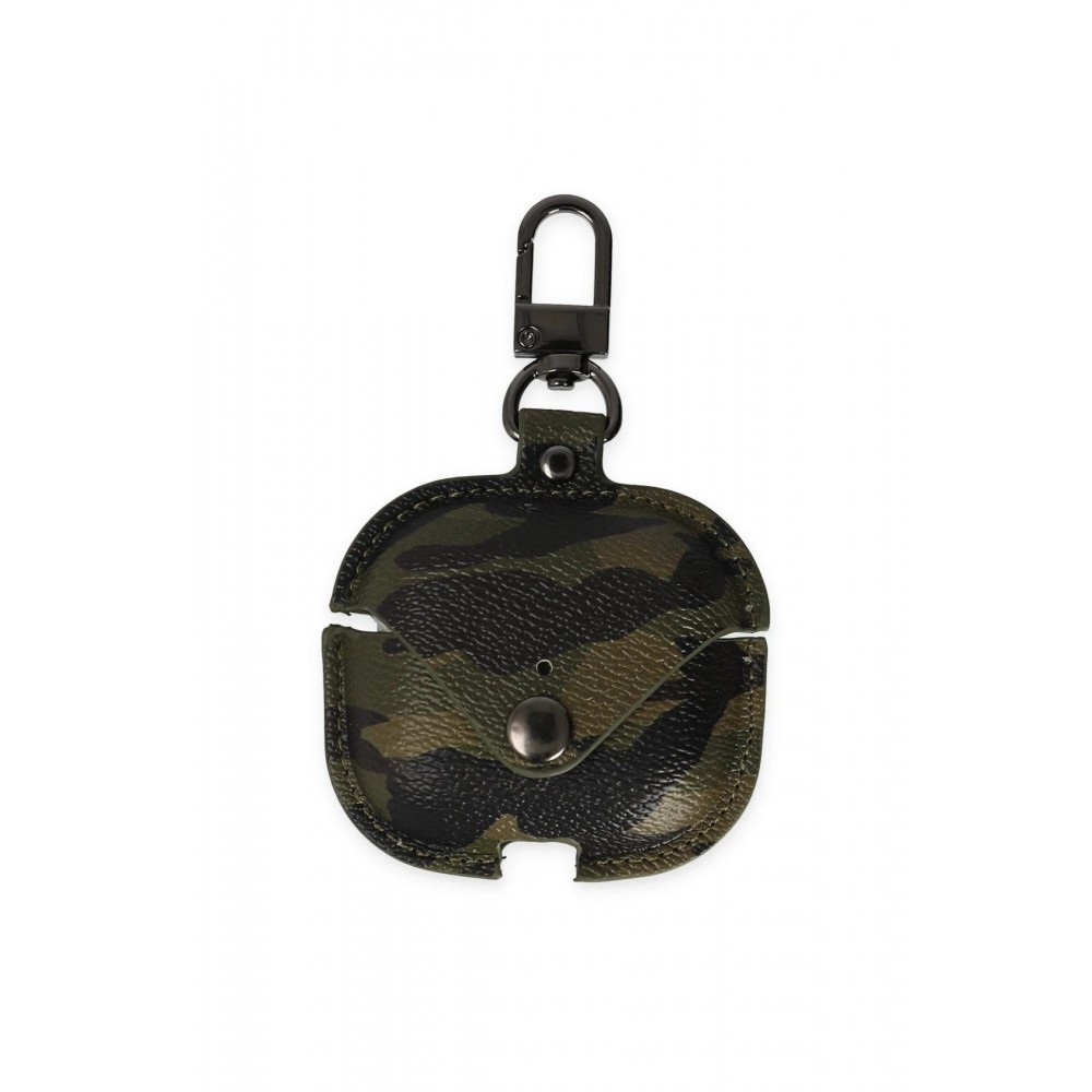 Airpods Pro 2 (2.nesil) Çanta Kamuflaj Deri Kılıf - Haki Yeşil-(5796)