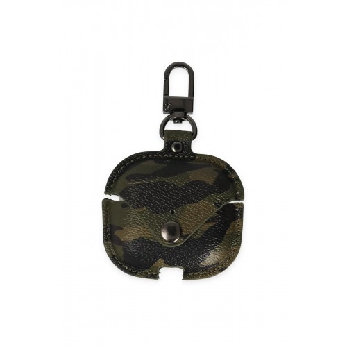 Airpods Pro 2 (2.nesil) Çanta Kamuflaj Deri Kılıf - Haki Yeşil-(5796)