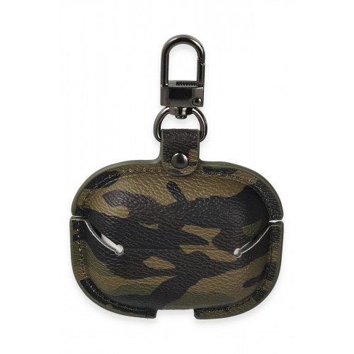 Airpods Pro 2 (2.nesil) Çanta Kamuflaj Deri Kılıf - Haki Yeşil-(5796)