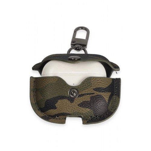 Airpods Pro 2 (2.nesil) Çanta Kamuflaj Deri Kılıf - Haki Yeşil-(5796)