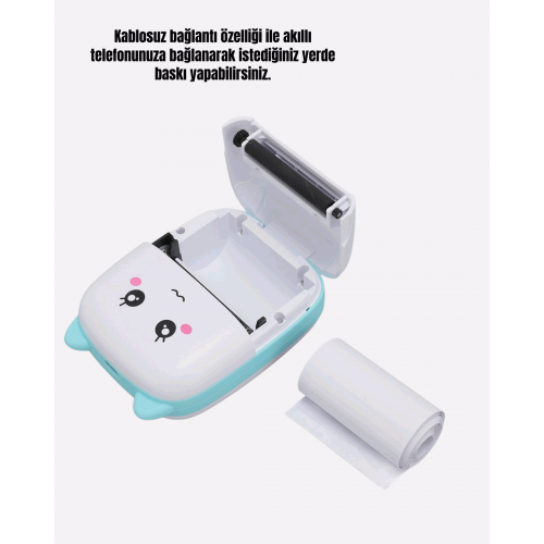 Kablosuz Mini Cep Yazıcısı Bluetooth Destekli 1200mAh Bataryalı