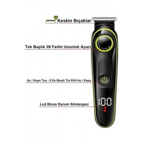 Unısex Çok Fonksiyonlu Bakım Seti Led Göstergeli Tıraş Makinesi Saç Sakal Vücut