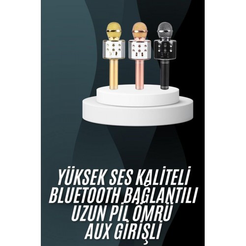 Karaoke Mikrofon Bluetooth Bağlantılı Aux Girişli Uzun Pil Ömrü Yüksek Ses Kaliteli