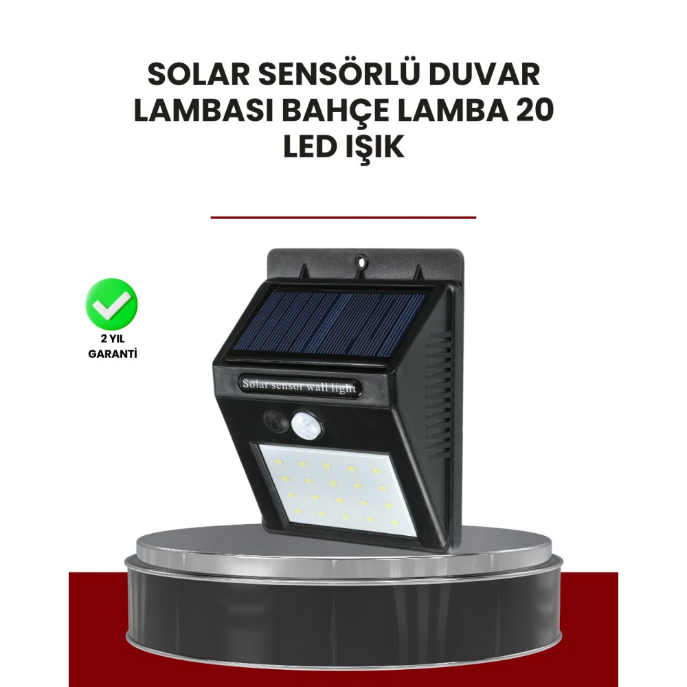 Bahçe ve Dış Mekanlar İçin Güneş Enerjili 20 LED Hareket Sensörlü Lamba