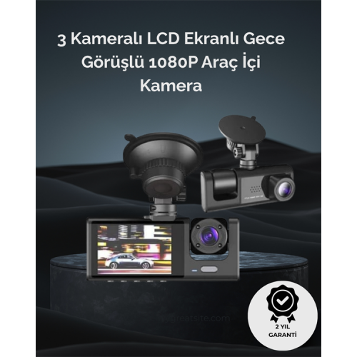 1. 3 Kameralı Full HD Araç Kamerası – Ön İç ve Arka Görüş ile %100 Kapsama