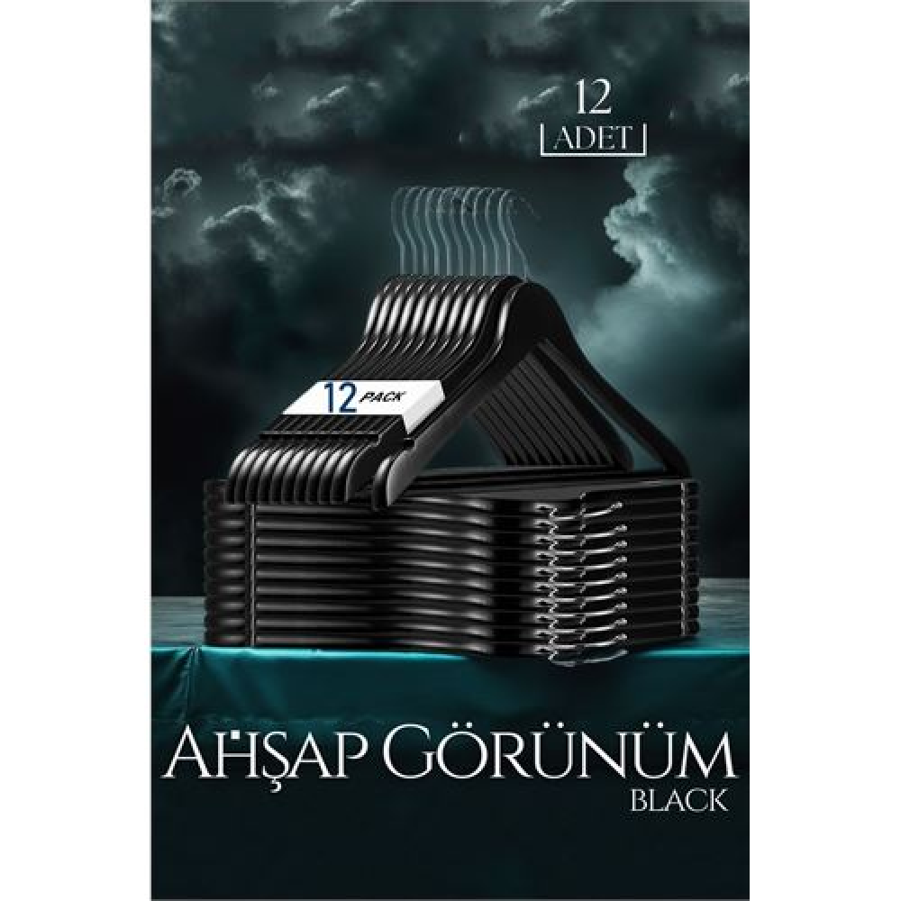 HSNET Siyah Ahşap Görünüm 12 li Askı Seti Schönbuch Design