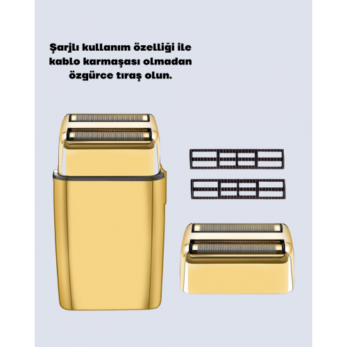 Çift Başlık ve Favori Şekillendirme Özellikli Altın Renk Tıraş Makinesi