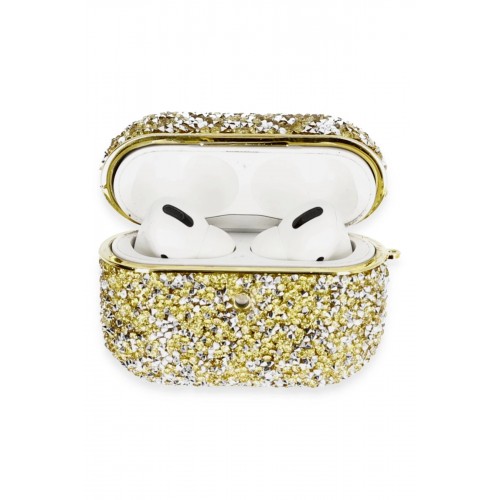 Airpods Pro 2 (2.nesil) Luz Taşlı Kılıf - Gold-(5796)