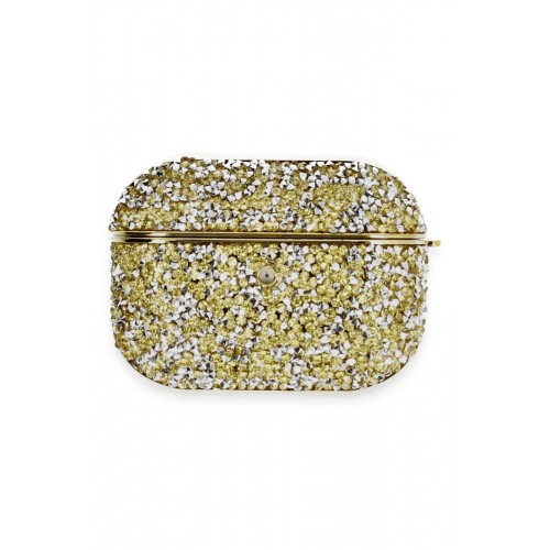 Airpods Pro 2 (2.nesil) Luz Taşlı Kılıf - Gold-(5796)