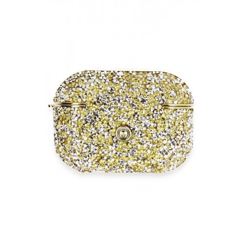 Airpods Pro 2 (2.nesil) Luz Taşlı Kılıf - Gold-(5796)