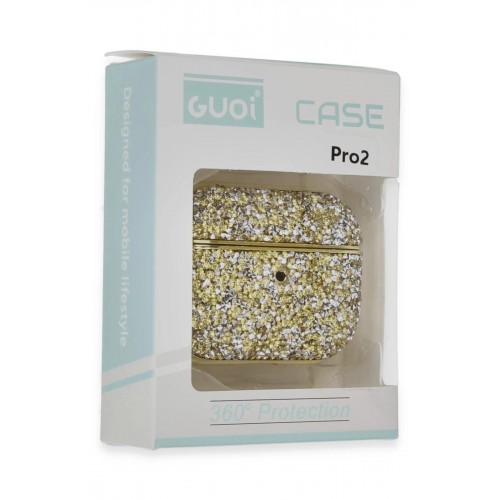 Airpods Pro 2 (2.nesil) Luz Taşlı Kılıf - Gold-(5796)