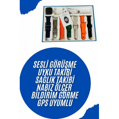 Akıllı Saat 7 Kordon Hediyeli Takvim Alarm Nabız Ölçer Bildirim Görme Sesli Görüşme