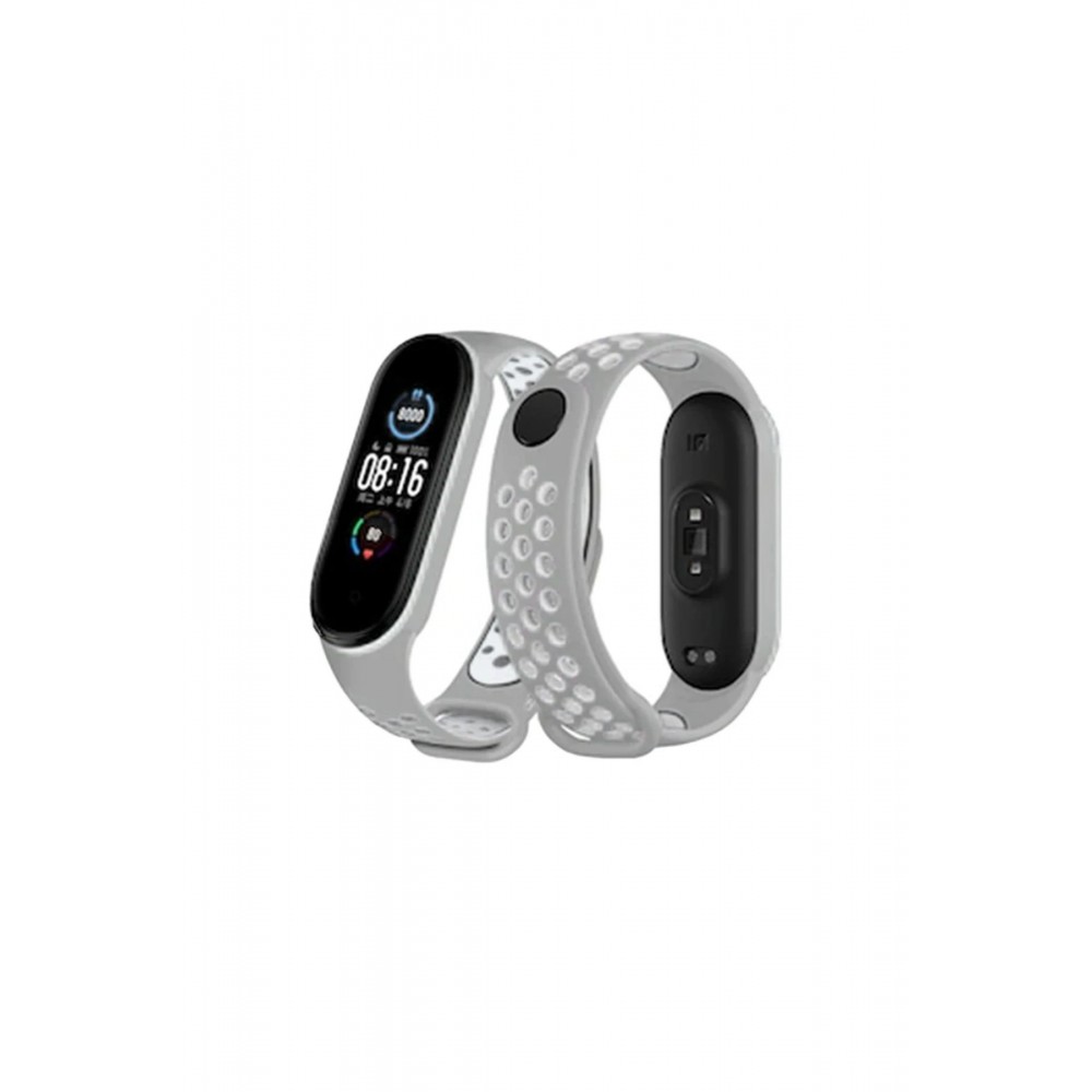 Xiaomi Mi Band 6 Spor Delikli Kordon - Gri-Kırmızı-(5796)