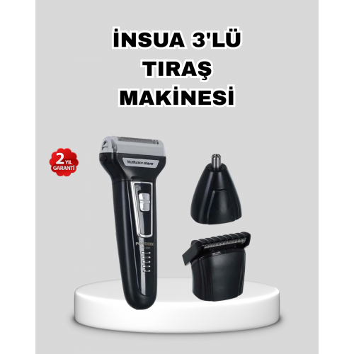 İnsua 3’lü Tıraş Makinesi – 3 Farklı Kesim Başlığı Güçlü Motor 60 Dakika Kullanım