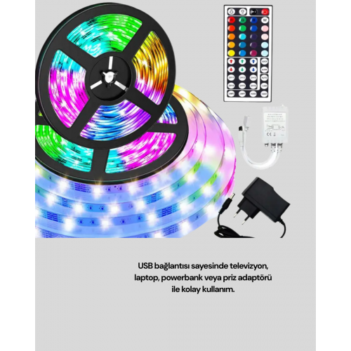 10 Metre Telefon Kontrollü Smart Şerit Led USB RGB Kumandalı