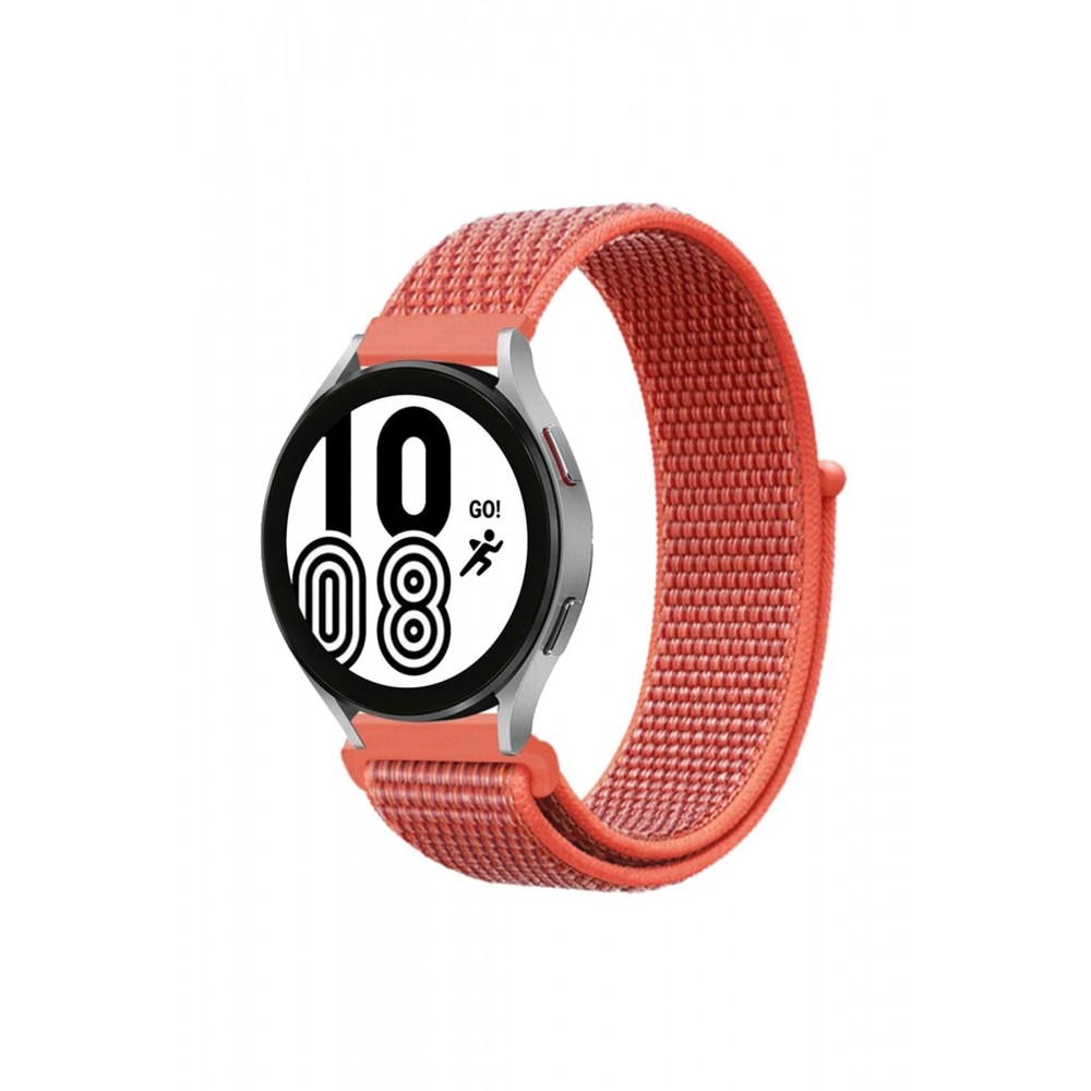 Samsung Galaxy Watch 4 Hasırlı Cırtcırtlı Kordon - Turuncu-(5796)