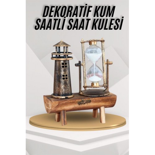 Deniz Feneri Kum Saati Ahşap Görünümlü Vintage Tarz Biblo