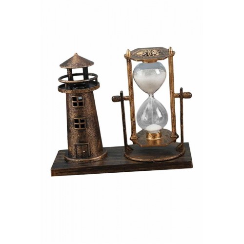 Deniz Feneri Kum Saati Ahşap Görünümlü Vintage Tarz Biblo