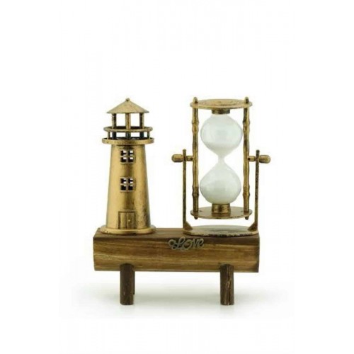 Deniz Feneri Kum Saati Ahşap Görünümlü Vintage Tarz Biblo