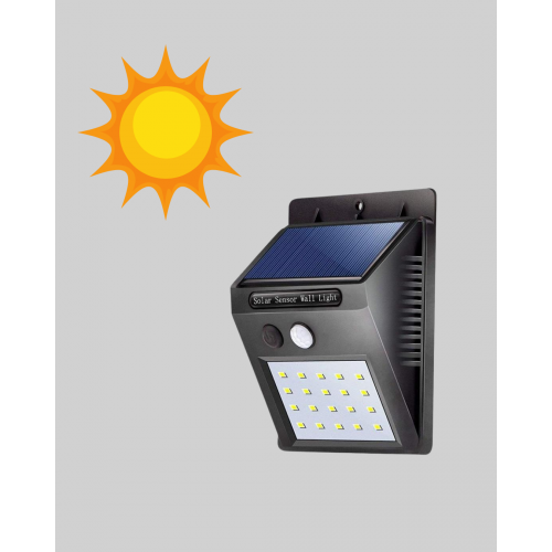 20 LED Güneş Paneli Aydınlatma – Fotoselli ve Hareket Algılamalı Dış Mekan Duvar Lambası