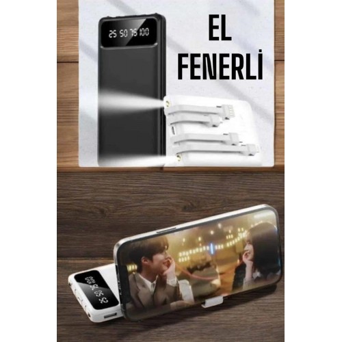 20.000 Mah Led Işıklı LCD Ekran USB Girişli Type-C Lightning Powerbank