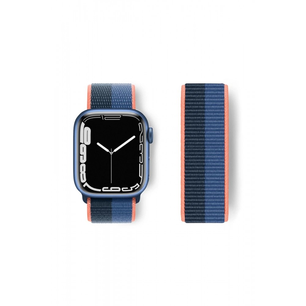 Apple Watch 38mm Hasırlı Cırtcırtlı Kordon - Siyah-Mavi-(5796)