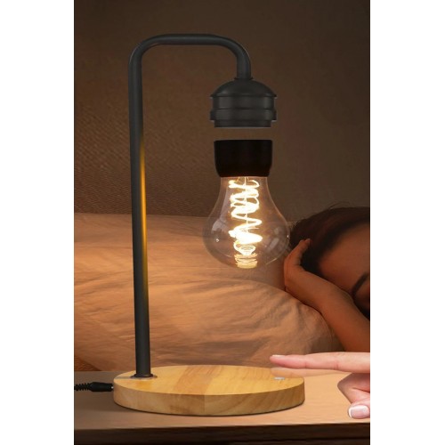 XF01 Ampul Görünümlü Kablosuz Şarj Özellikli Gece Lambası - Siyah-(5796)