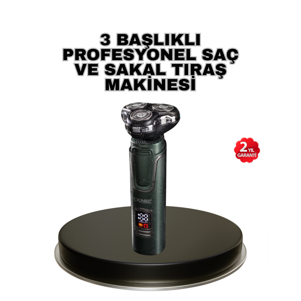 Kablosuz Profesyonel Erkek Bakım Seti – 3 Başlıklı 3D Akıllı Kesim Taşınabilir