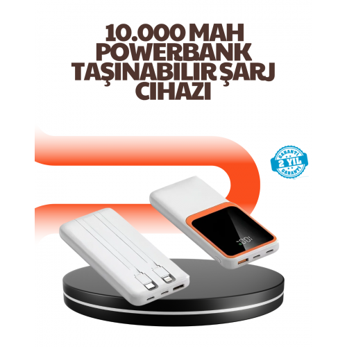 Taşınabilir 10000 mAh Powerbank – Dijital Göstergeli Type-C ve USB Çıkışlı