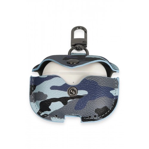 Airpods Pro 2 (2.nesil) Çanta Kamuflaj Deri Kılıf - Mavi-(5796)