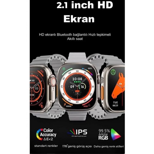 Ultra 8 2.1 inç IPS Ekran Konuşma ve NFC Özellikli Akıllı Saat - Siyah-(5796)
