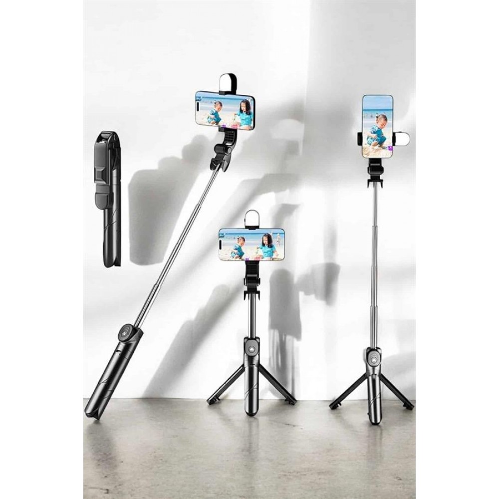 Tripod Kablosuz Bluetooth Bağlantılı Selfie Çubuğu 360 Derece Dönebilen