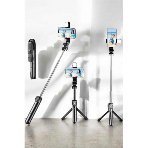 Tripod Kablosuz Bluetooth Bağlantılı Selfie Çubuğu 360 Derece Dönebilen