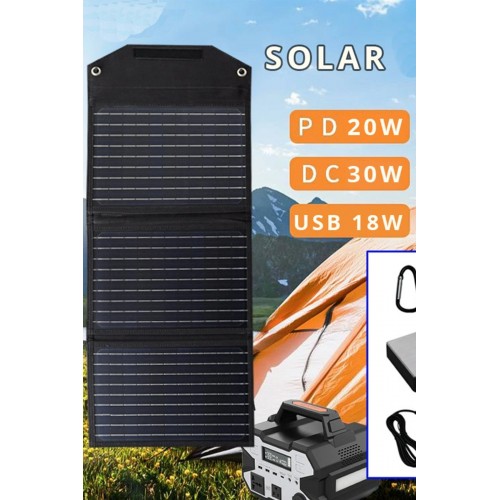 SH-03 30W Hızlı Şarj Taşınabilir Güneş Enerji Paneli Şarj İstasyonu - Siyah-(5796)