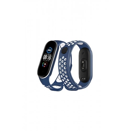 Xiaomi Mi Band 7 Spor Delikli Kordon - Lacivert-Beyaz-(5796)