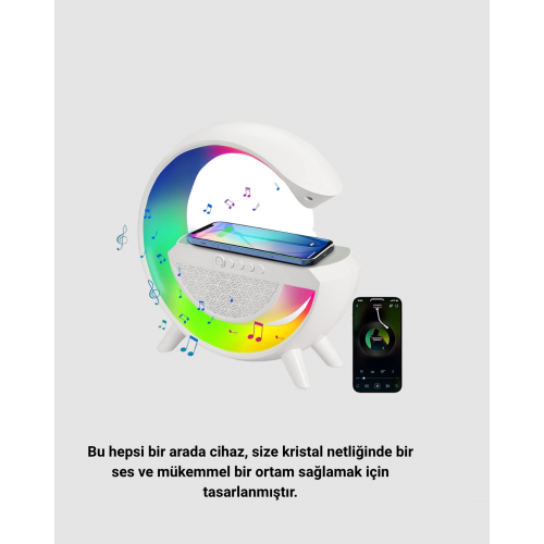 RGB Işıklı Kablosuz Şarjlı Hoparlör – FM Radyolu Akıllı Gece Lambası RGB Işıklı Kablosuz Şarjlı Hoparlör – FM Radyolu Akıllı Gece Lambası