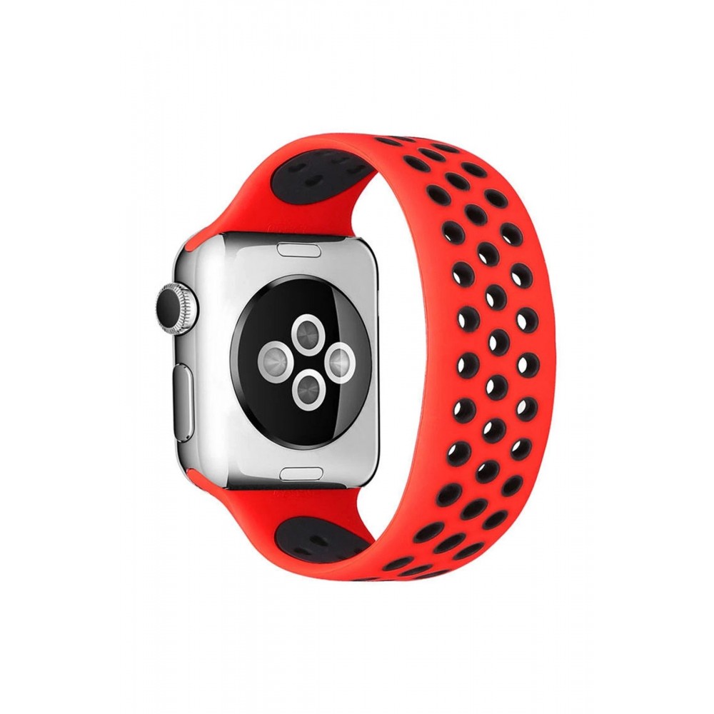 Apple Watch 38mm Ayarlı Delikli Silikon Kordon - Kırmızı-Siyah-(5796)