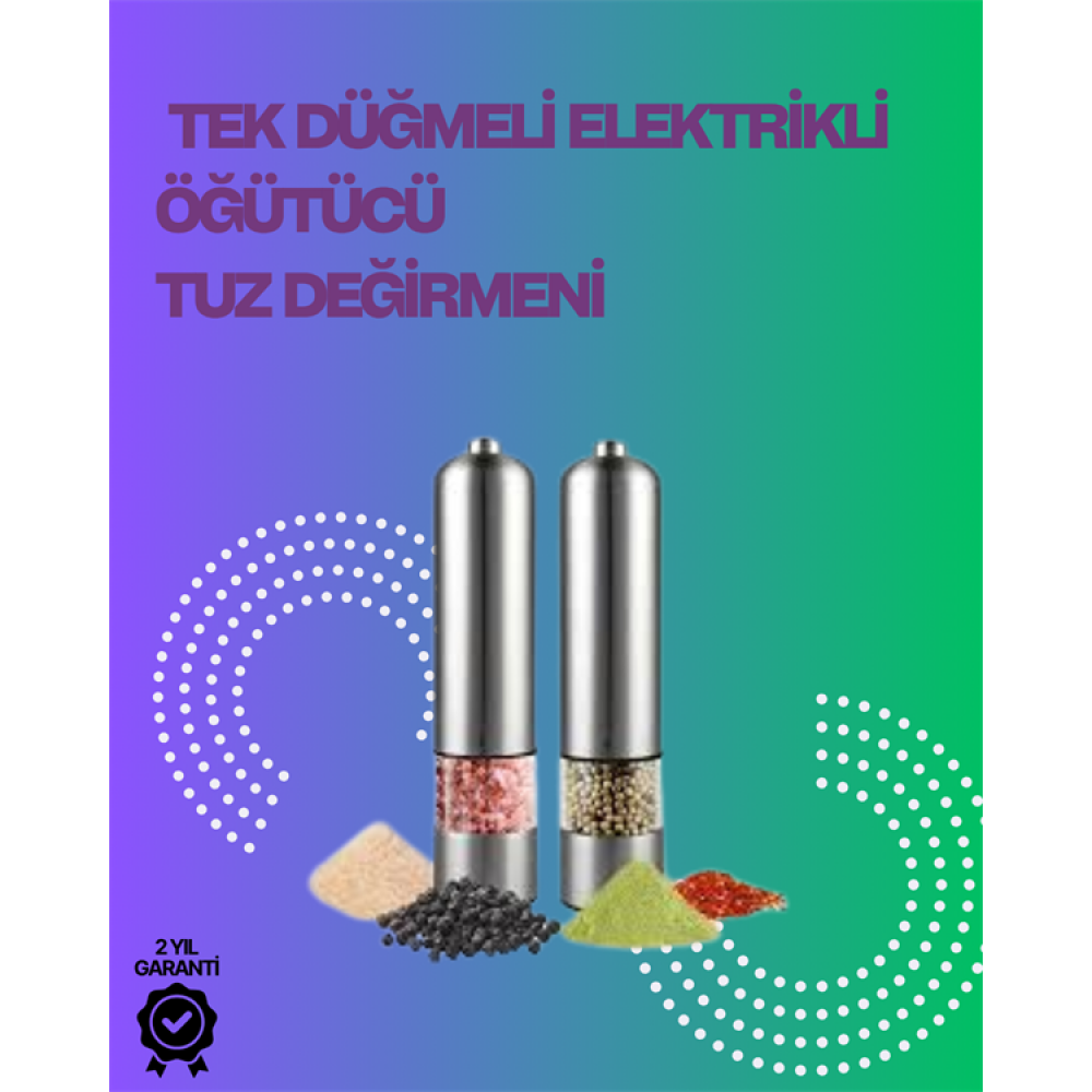 Paslanmaz Çelik Otomatik Baharat Öğütücü Pille Çalışan Tek Tuşlu Kullanım