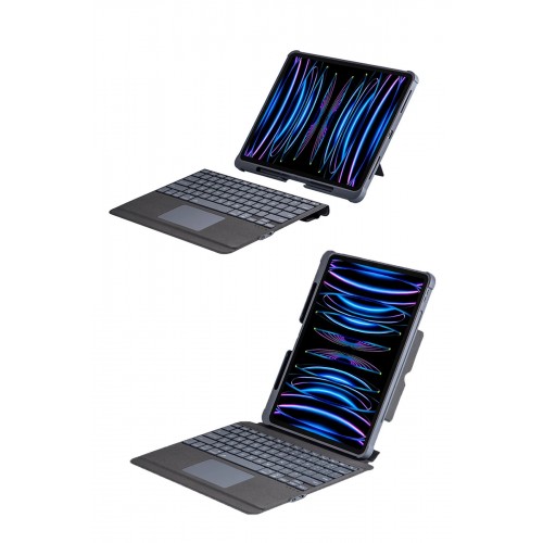T5509D iPad Pro 12.9 (2022) Kılıf Palermo Ledli Klavyeli Standlı Tablet Kılıfı - Siyah-(5796)