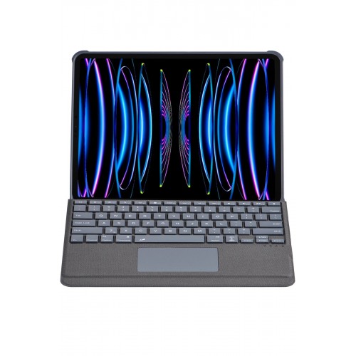 T5509D iPad Pro 12.9 (2022) Kılıf Palermo Ledli Klavyeli Standlı Tablet Kılıfı - Siyah-(5796)