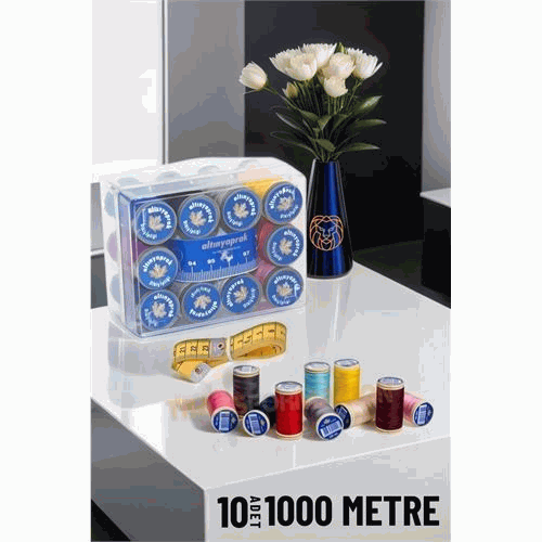 HSNET 10 Renk 1000 Mt Kutulu Mezuralı Dikiş İpliği Seti
