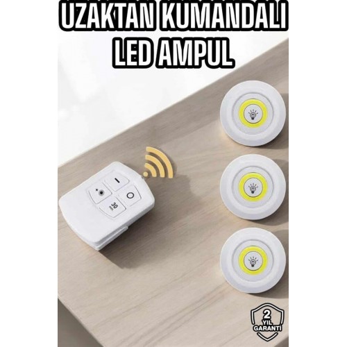 Led Lamba 3'lü Uzaktan Kumandalı Yapışkanlı Beyaz Işık Led Lamba 3'lü Uzaktan Kumandalı Yapışkanlı Beyaz Işık