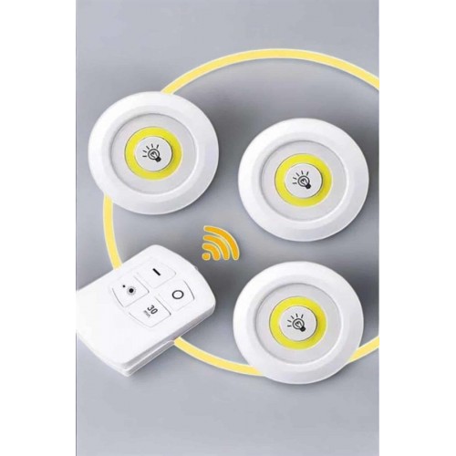Led Lamba 3'lü Uzaktan Kumandalı Yapışkanlı Beyaz Işık Led Lamba 3'lü Uzaktan Kumandalı Yapışkanlı Beyaz Işık