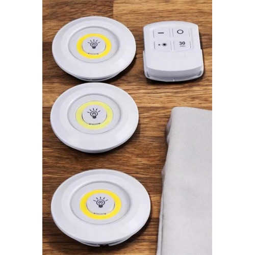 Led Lamba 3'lü Uzaktan Kumandalı Yapışkanlı Beyaz Işık Led Lamba 3'lü Uzaktan Kumandalı Yapışkanlı Beyaz Işık