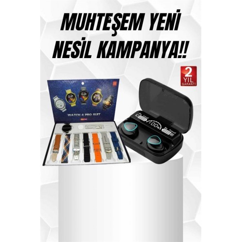 Ucuz Kaliteli Yeni Nesil 7 Kordonlu Akıllı Saat ve Kablosuz Bluetooth Kulaklık ANC Özelliği