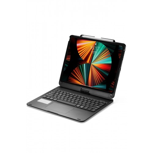 iPad Pro 12.9 (2021) Kılıf Magic Dönen Klavyeli Tablet Kılıf - Siyah-(5796)
