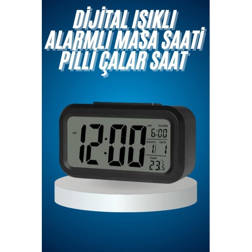 Işıklı Dereceli Masa Ofis Saati Alarmlı Termometre Takvim Çalar Saat